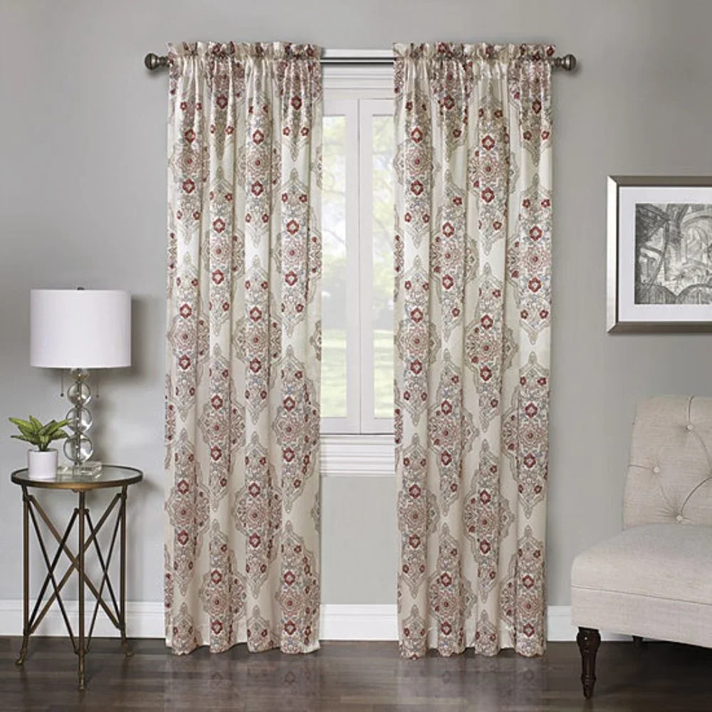 JCPenney Rod Pocket Curtain Panels Floral Medallion 2 NEW
